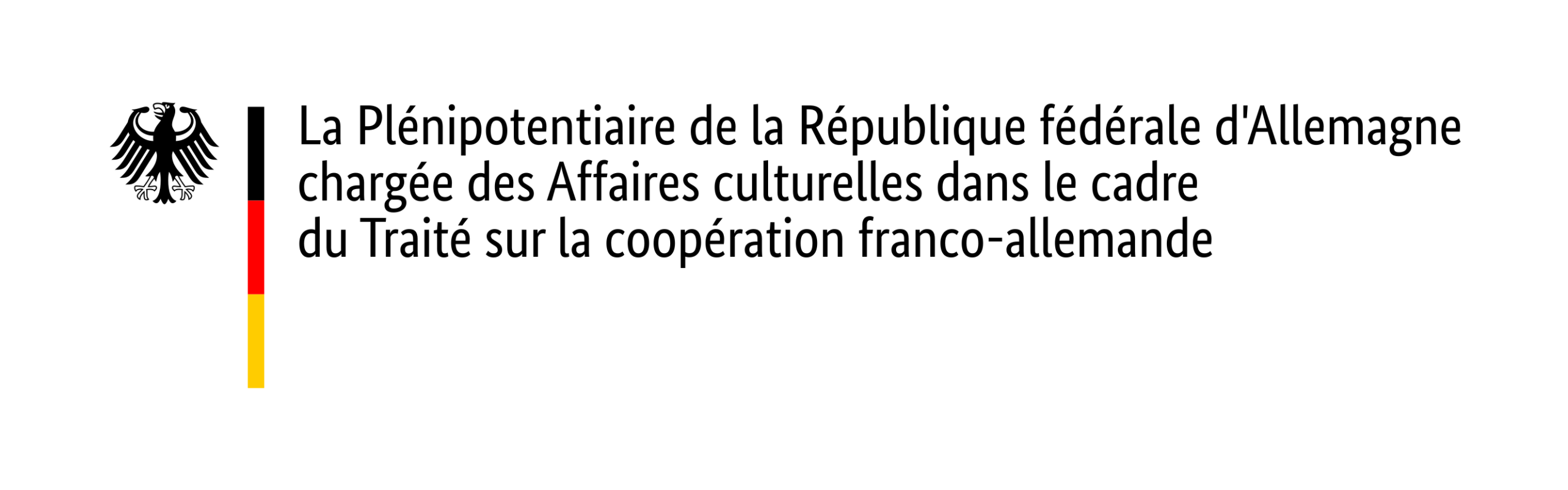Logo de la République fédérale d’Allemagne avec texte sur la coopération culturelle franco-allemande